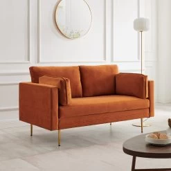 Pelham Orange Velvet Fabric Sofa -The Furniture Shop c4631