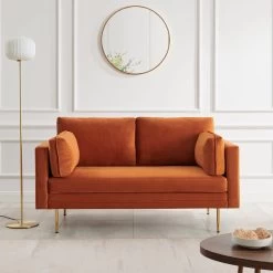 Pelham Orange Velvet Fabric Sofa -The Furniture Shop c4644