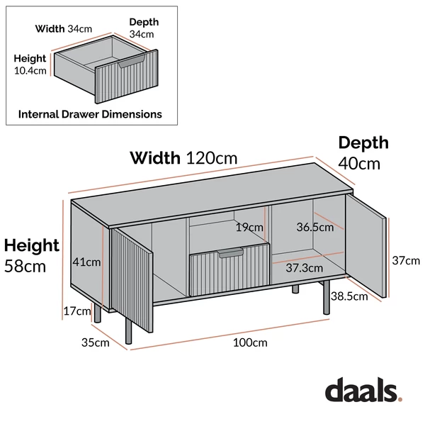 Richmond Ridged 120cm Wide TV Media Unit, Matte Taupe 6 Richmond Ridged 120cm Wide TV Media Unit, Matte Taupe - Image 5