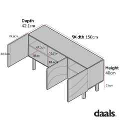 Moriko 3 Door TV Unit, 150 Cm -The Furniture Shop dimensional drawings NOV 2022 BSD 111