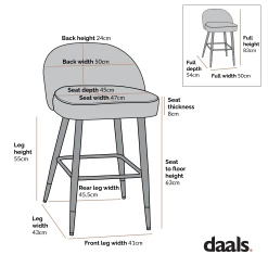 Miyae Set Of 2 Pleated Champagne Beige Velvet Upholstered Counter Stools -The Furniture Shop dimensional drawings SEPT 2022 BCH 2148